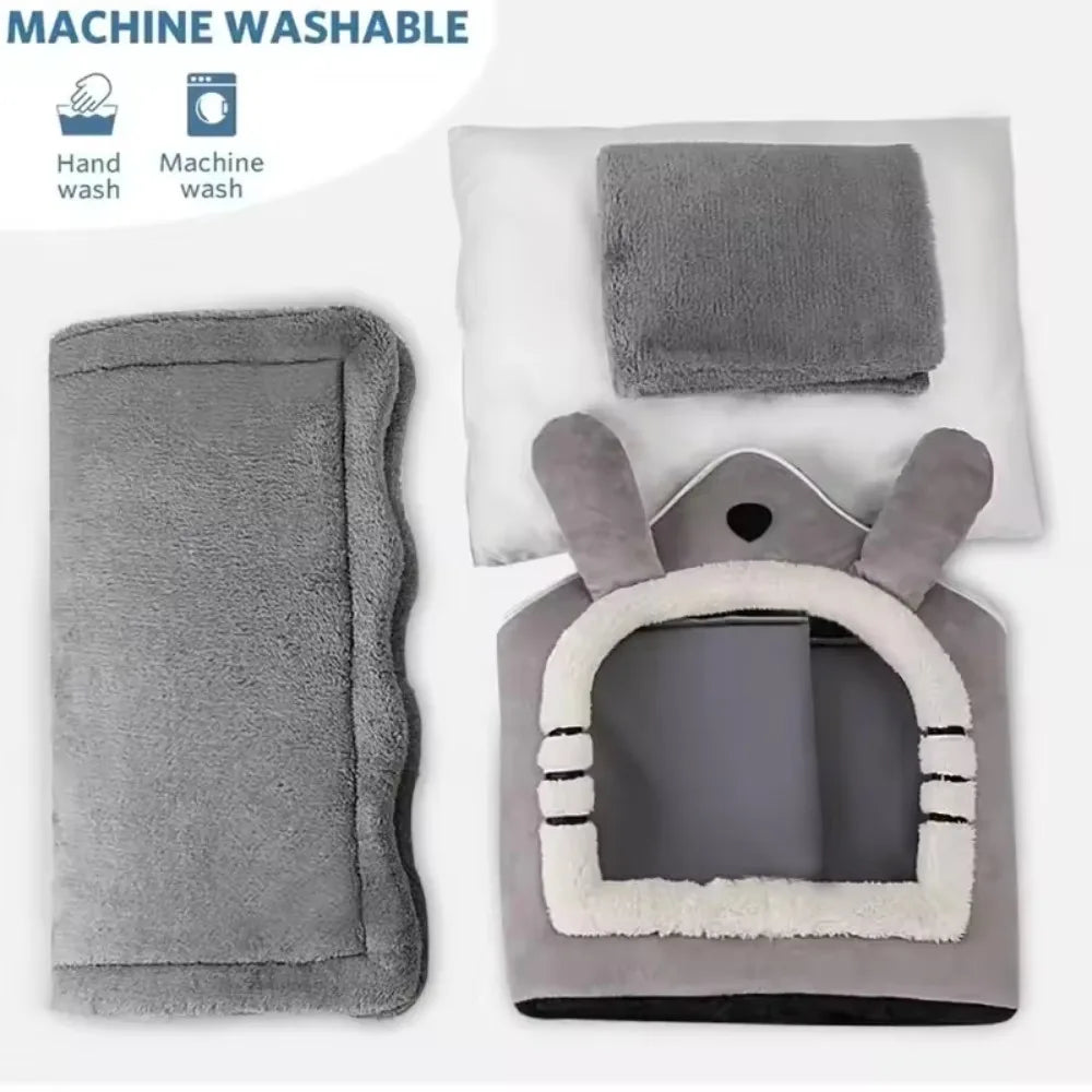 Plush Dog House Soft Pet Bed Warm Dog Cat Nest Removable Four Season Universal Cushion Puppy Cave House Household Pet Supplies