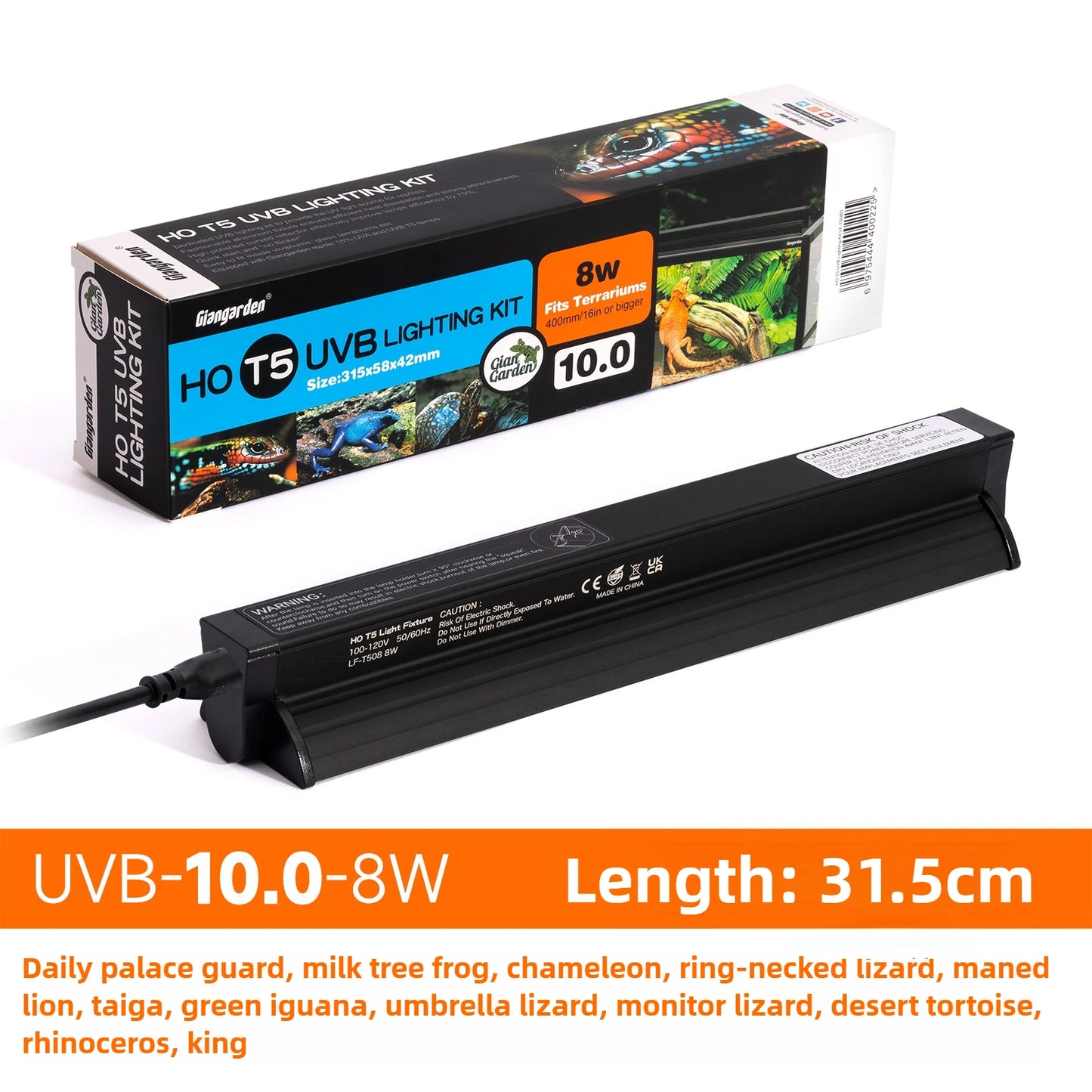 T5 Reptile Light Fixture 8W Reptile Terrarium Hood 5.0/10.0 UVB Light Bulb Fluorescent Tube for Bearded Dragon Lizards Tortoises