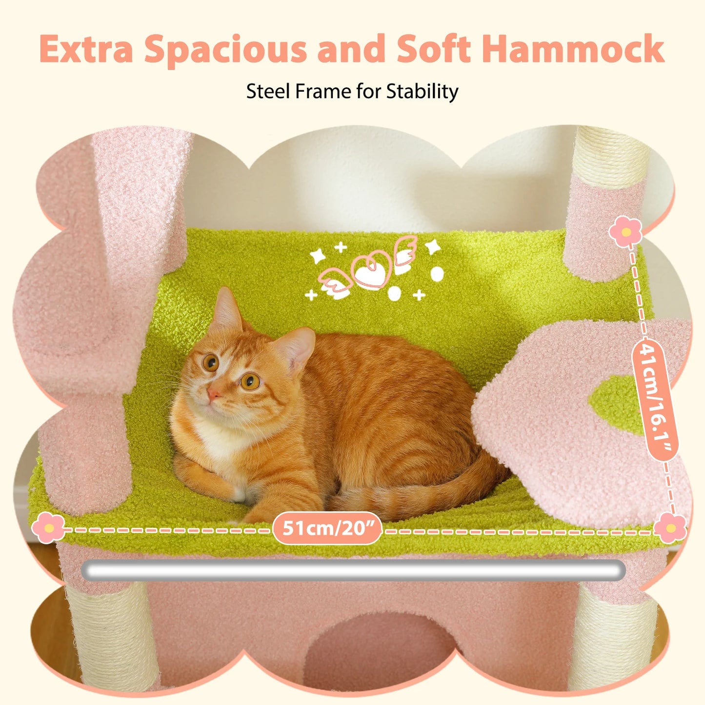 Multi-Level Cat Tree Tower with Scratching Posts&Board, Hammock, Cat Condo, Spacious Top Perch,Dangling Balls for Indoor Cats