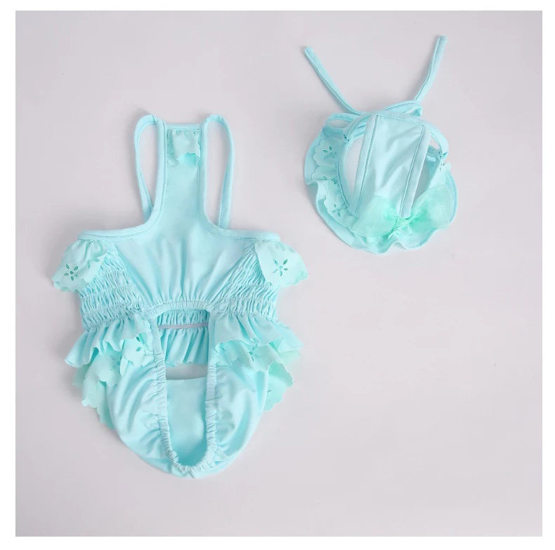 Summer New Pet Swimming Clothes Kitten Puppy Camisole Jumpsuit Beautiful Puppy Bikini Dog vest Clothing Swimsuit With Swim Cap