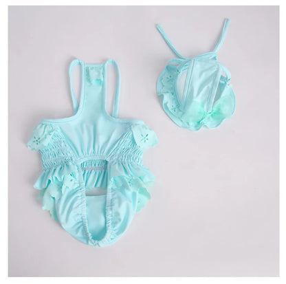 Summer New Pet Swimming Clothes Kitten Puppy Camisole Jumpsuit Beautiful Puppy Bikini Dog vest Clothing Swimsuit With Swim Cap