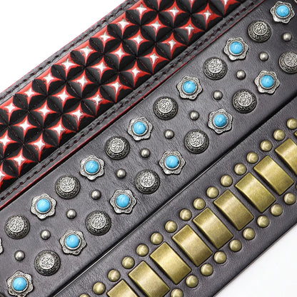 Luxurious Dog Real Leather Collar Cool Spiked Studded Pet Collars Jeweled Leather Dogs Collars Necklace For Pet Show Bulldog