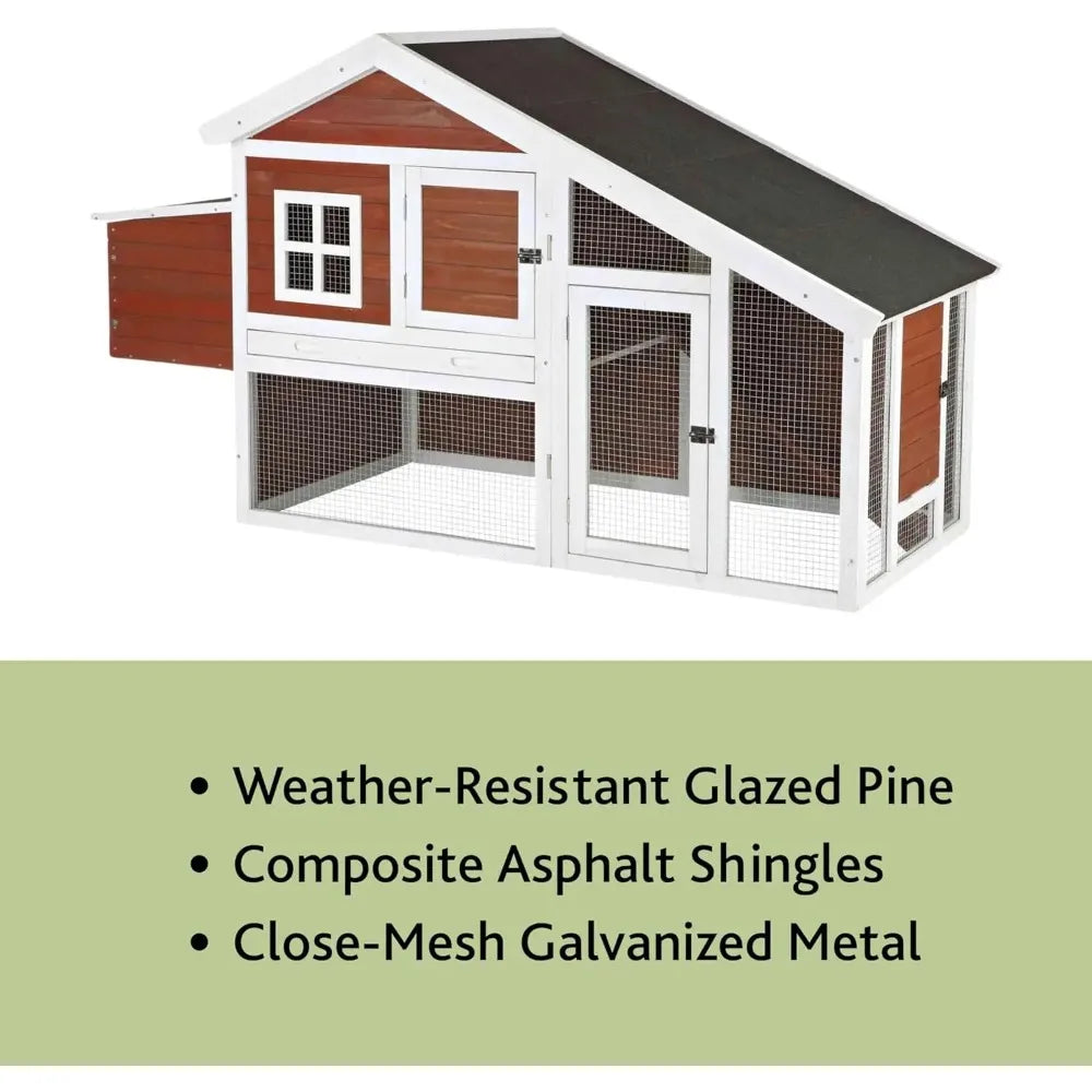 natura chicken coop with outdoor run – outdoor hen house with two nesting boxes – easy to clean chicken pen, pull-out plastic t