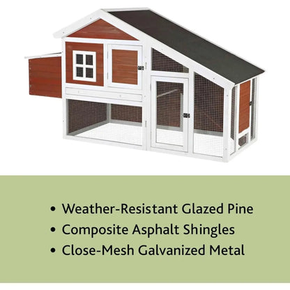 natura chicken coop with outdoor run – outdoor hen house with two nesting boxes – easy to clean chicken pen, pull-out plastic t