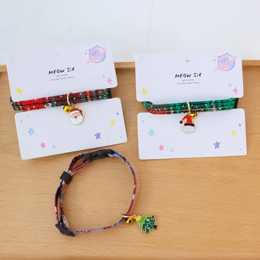Christmas Cat Collar with Bell Christmas Tree Santa Claus Plaid Safety Breakaway Christmas Collars for Puppy Cat Kitten Accessor