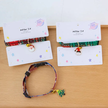 Christmas Cat Collar with Bell Christmas Tree Santa Claus Plaid Safety Breakaway Christmas Collars for Puppy Cat Kitten Accessor