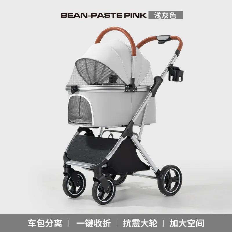 360° High Wheels Transport Foldable Cat Pet Stroller Foldable Cat Stroller Detachble Pet Stroller Portable Pet Storage Bag