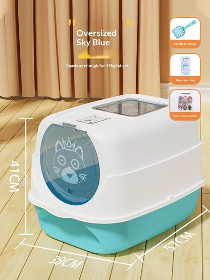 Automatic Self Cleaning Cat Litter Box Covered Closed Large XXL Anti Splash Odor Control Dust Free Easy Clean Privacy Hood Mat