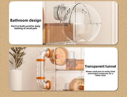 Acrylic Hamster Cage Transparent Habitat with Silent Running Wheel Large Space Enclosure for Hamster Easy-Clean Animal Home