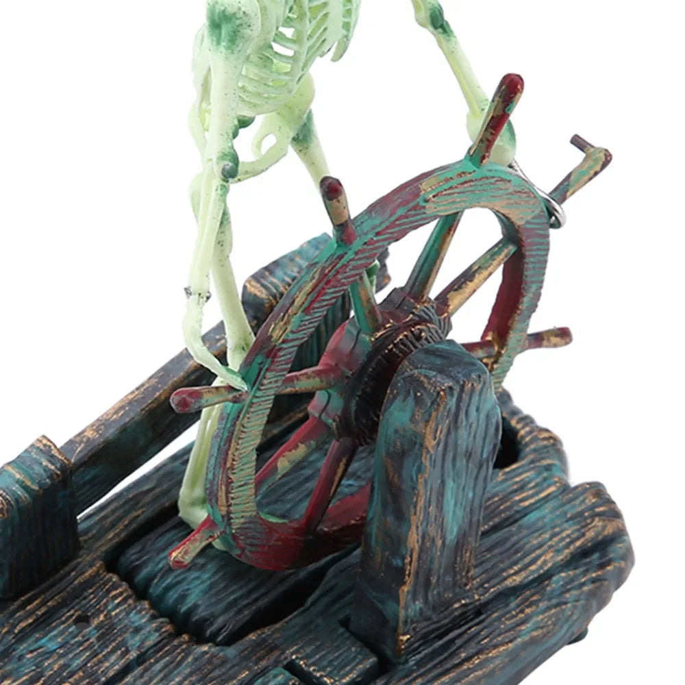 Air-Driven Aquarium Pirate Captain Decoration Undersea Design Landscape Style Skeleton Ornament Pirate Theme Aquatic Ornament