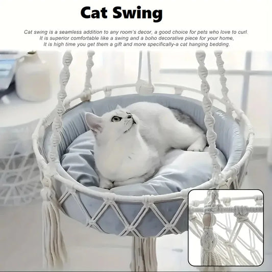 Pet Cat Hammock Swing Bed Bohemian Handwoven Tapestry Cotton Macrame For Home Bedroom Decoration Wall Hanging Without Mat
