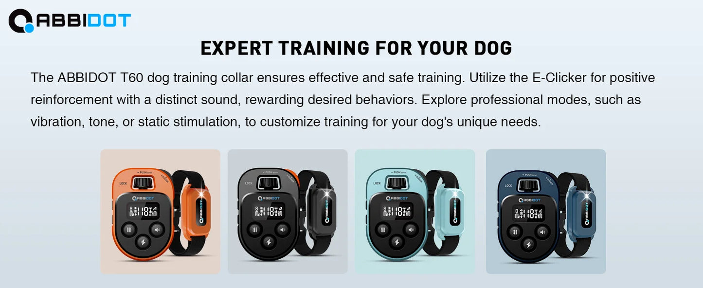 ABBIDOT T60 Dog Training Collar 2 in 1 Strap With E-clicker Electric Shock 4100ft 1250m Waterproof 118 Levels 2024 New Version