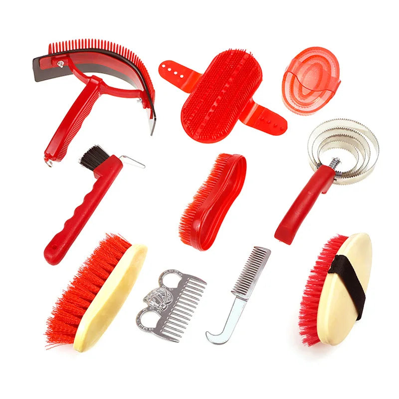 Horse Grooming Kit Horse Brushes for Grooming 10 Pcs Horse Cleaning Tool Set with Tote Bag Brush Supplies Equine Care Supplies