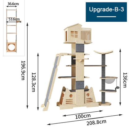 Solid Wood 1 Multi-Level Cat Climbing Frame Large Cat Tower Cat Tree Villa