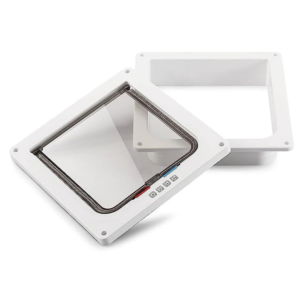 Cat Flap Door with 4 Way Security Lock Puppy Kitten Safety In&out Pet Door ABS Plastic Small Pet Gate Dog Cat Kitten Flap Door