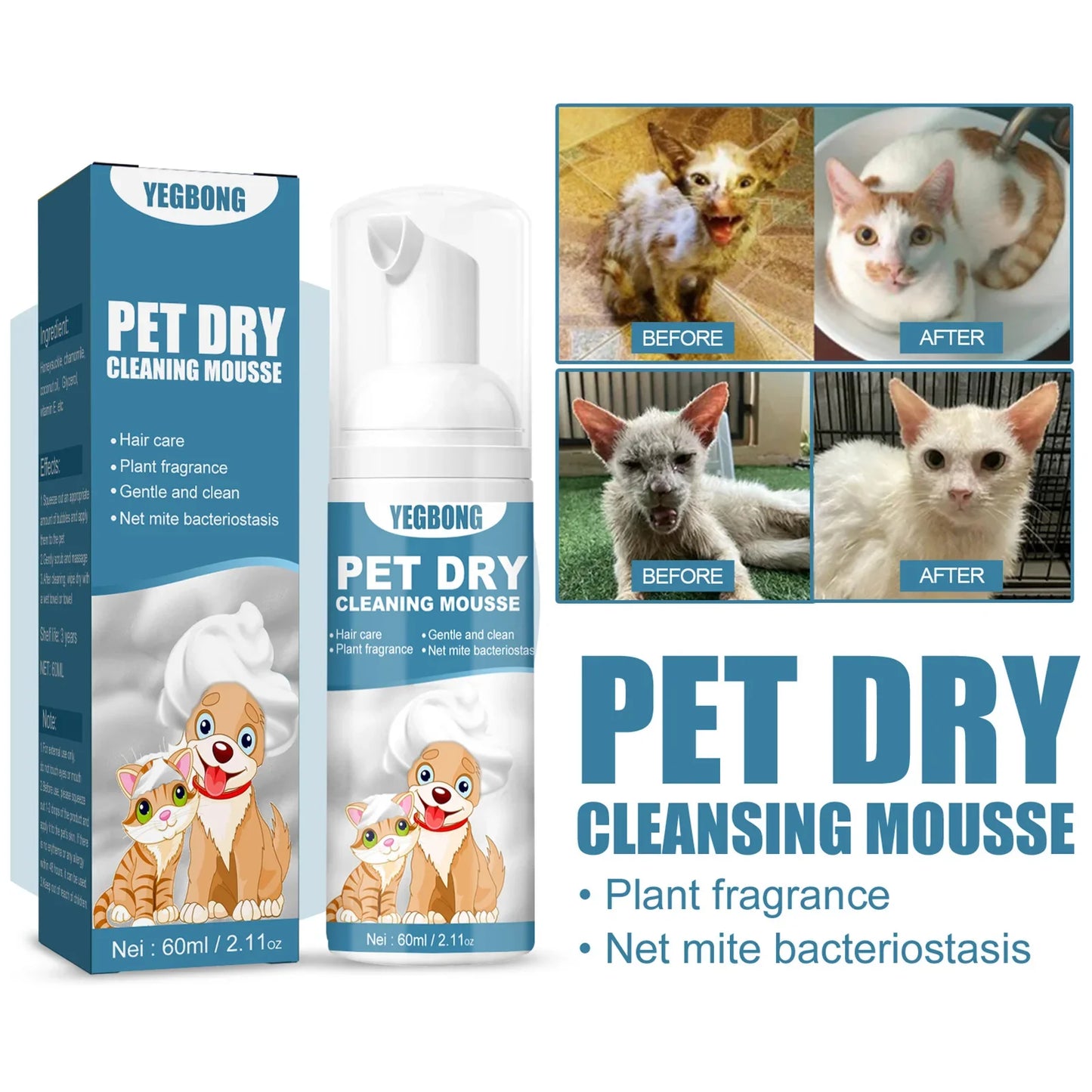 Cat Dry Shampoo No Rinse Dogs Cats Cleaning Mousse Rinse Free Pet Shampoo Bathless Cleaning Odor Removal For A Fresh Smelling