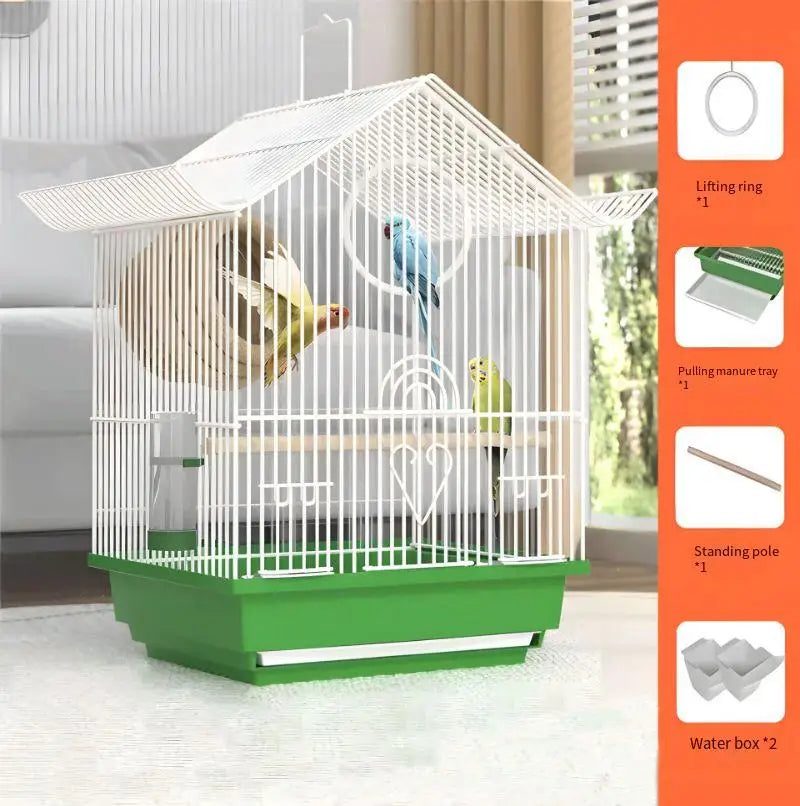 Compact Bird Cage for Small Parrot Budgie Lovebird White-eye Zebra Finch Home Use Portable Travel Carrier with Perch Feeder Cup