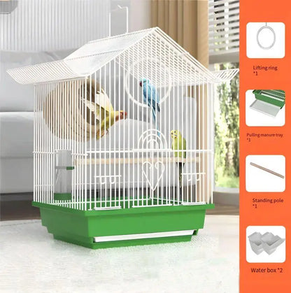 Compact Bird Cage for Small Parrot Budgie Lovebird White-eye Zebra Finch Home Use Portable Travel Carrier with Perch Feeder Cup
