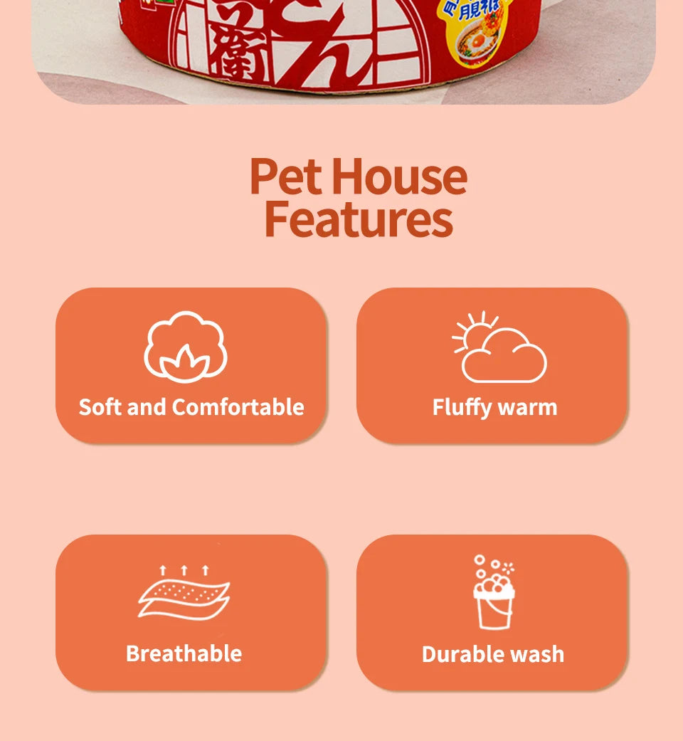 Pets Dog Cat House Kennel Super Large Instant Noodle Warm Dog Cat Nest Beds Cushion Udon Cup Noodle Pet Bed Cozy Nest