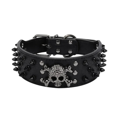 Skull Spiked Studded Leather Dog Collar For Medium Large Dogs Bulldog Adjustable Anti-Bite Neck Strap Collars Leash Accessories