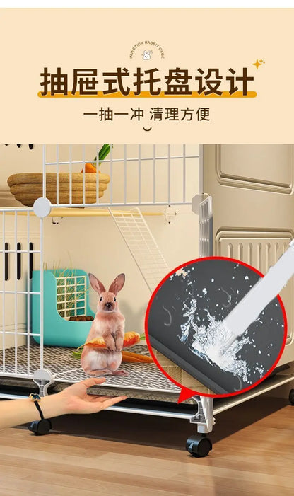 JC Rabbit Cage Household Extra Large Double Layer Indoor Automatic Manure Cleaning Dutch Pig Cage Two-Story Platform Villa