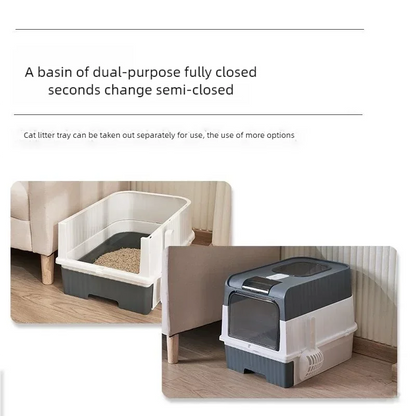 Enclosed Cat Litter Box Extra Large Anti Odor Anti Spill With Transparent Door Covered Cat Toilet Pet Cleaning Products For Cats