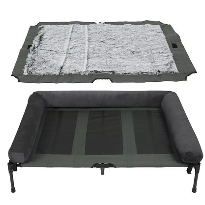BINGOPAW Outdoor Elevated Dog Bed Cooling Raised Pet Lounger Bed Mesh Cot Sleep Camping Bed with Detachable Plush Bolster