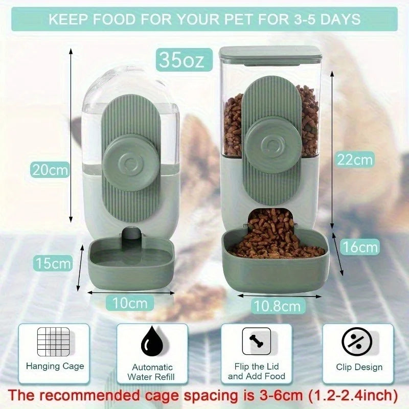Cage-type automatic hanging pet cat feeder and waterer, gravity-fed automatic feeding and drinking bowl set, suitable for rabbit