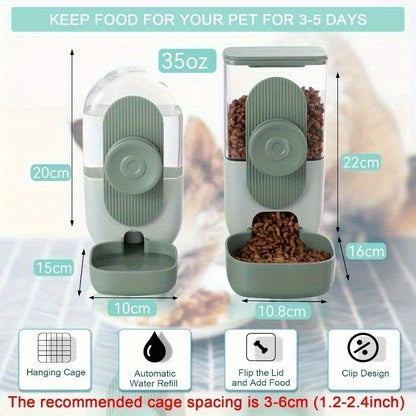 Cage-type automatic hanging pet cat feeder and waterer, gravity-fed automatic feeding and drinking bowl set, suitable for rabbit