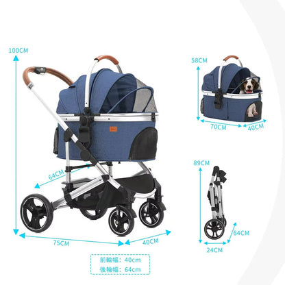 Pet Stroller, Detachable Carrying Basket, Suitable for Cats and Dogs, Spacious and Comfortable Travel, Carrying Soft Cushions