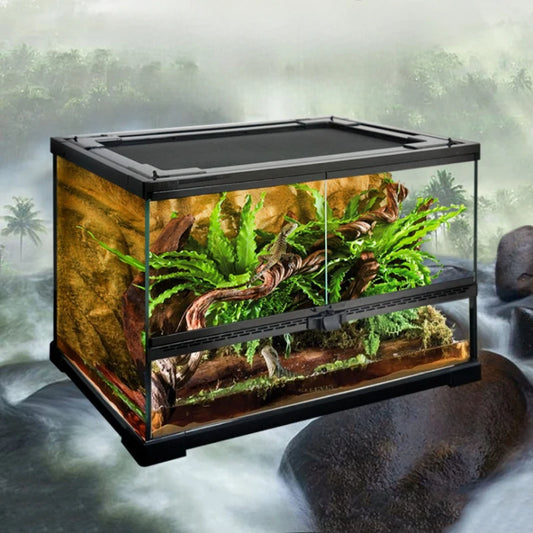 Glass Reptile Terrarium Transparent Amphibious Reptile Breeding Tank Breathable Anti-escape Breeding Box Gecko Lizard Vivarium