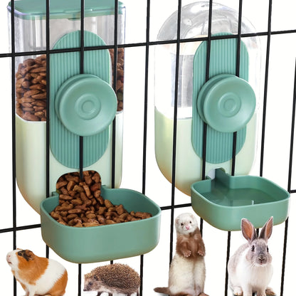 Cage-type automatic hanging pet cat feeder and waterer, gravity-fed automatic feeding and drinking bowl set, suitable for rabbit