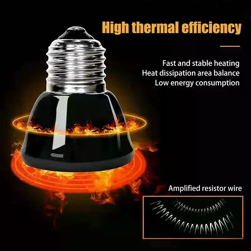 1Pc 220-240V Far Infrared Heating Lamp Black Ceramic E27 Pet Warmer Bulb Brooder Chickens Tortoise Lizard Reptile Light 20-80W