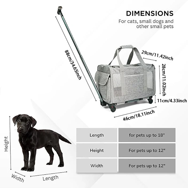 Pet Carrier with Wheels for Dogs Up To 15lbs & Cat  Airline Approved Dog Carrier Rolling Pet Carrier Foldable Pet Stroller