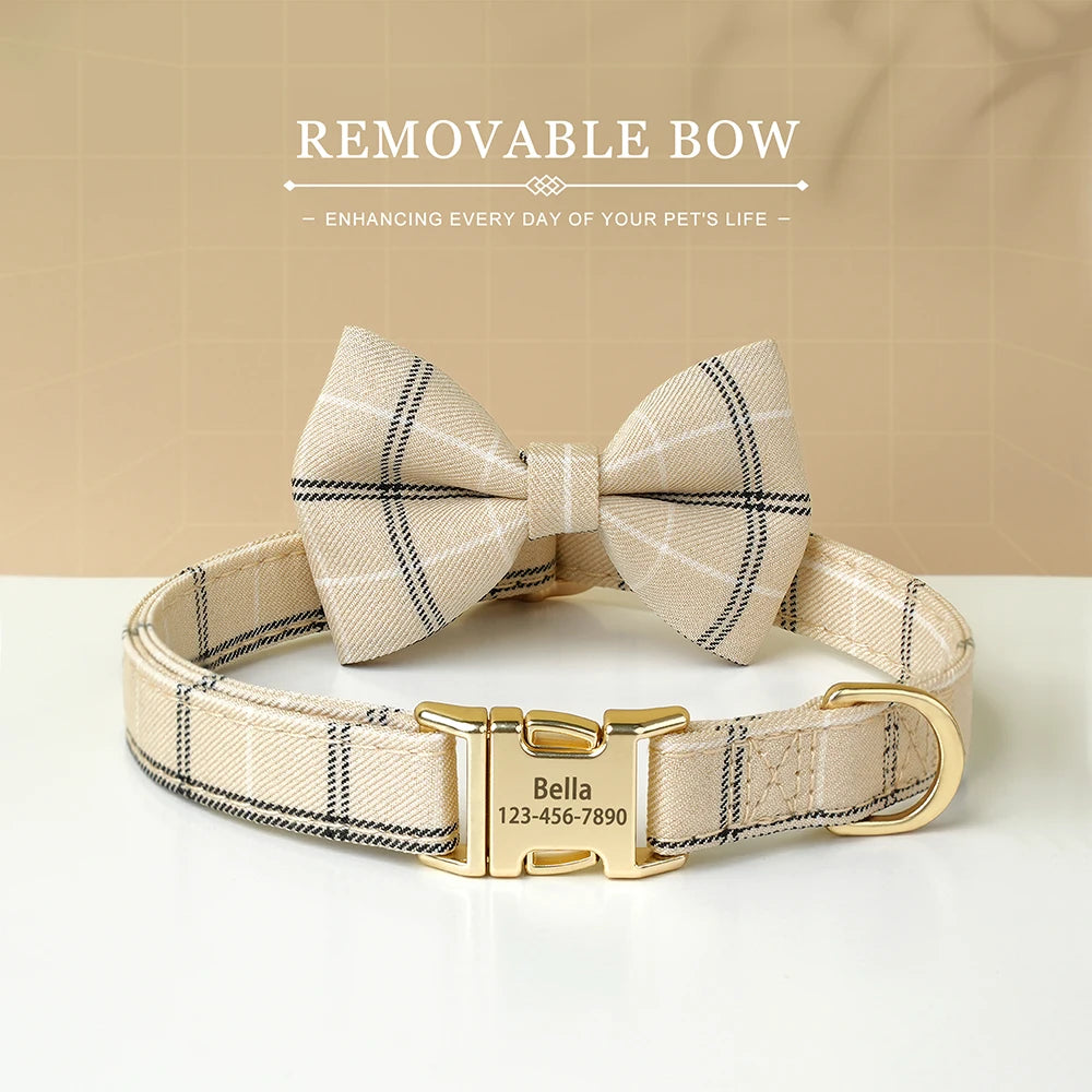 Custom Dog Collar Nylon Puppy Dog Collars With Cute Bowknot Engraved Pet Necklace Dog Collars For Small Medium Dogs Chihuahua
