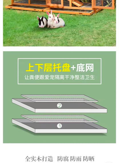 Luxury Wooden Outdoor Waterproof  Rabbit Cage Pet Cage House Chicken Coop