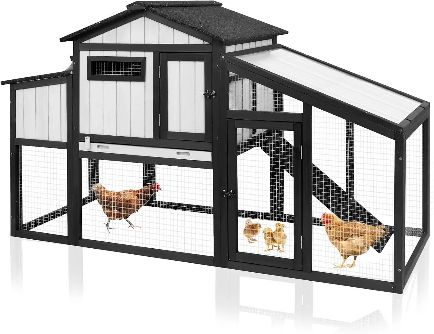 JC Customizable 65.3" Long Chicken Coop and Hen House for 1-2 , Comes with Nesting Boxes, Trays, Perches, Combinable, Black