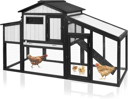 JC Customizable 65.3" Long Chicken Coop and Hen House for 1-2 , Comes with Nesting Boxes, Trays, Perches, Combinable, Black