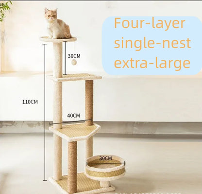 Large Pet Cat Sisal Scratching Tree  Five Tower Houses Scratches Climbing Rattan Mat Pet Cat Tree