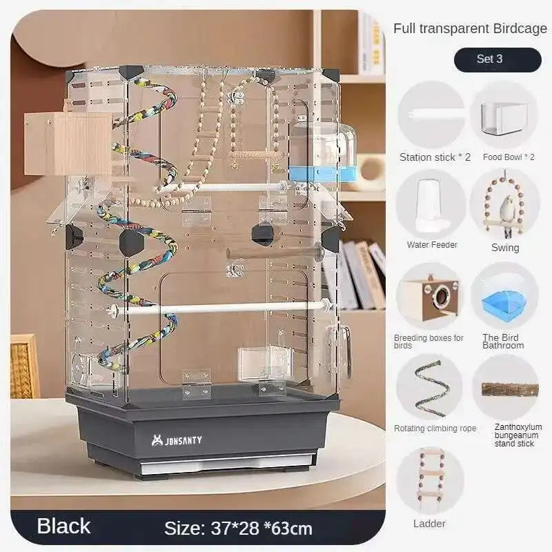Large Acrylic Splash-proof Breathable Birdcage Fully Transparent Ornamental Bird Cage Parrot Cage Budgie Cockatiel Luxury Villa