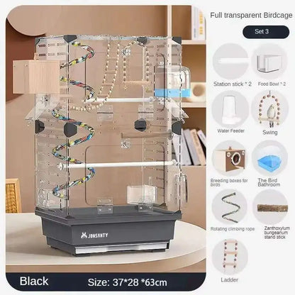 Large Acrylic Splash-proof Breathable Birdcage Fully Transparent Ornamental Bird Cage Parrot Cage Budgie Cockatiel Luxury Villa