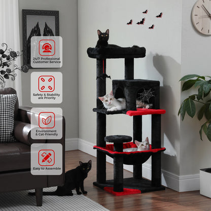 Gothic Cat Tree for Indoor Cats, Tall Cat Tower with Super Large Hammock, Sisal Covered Scratching Post Cozy Condo Top Perch