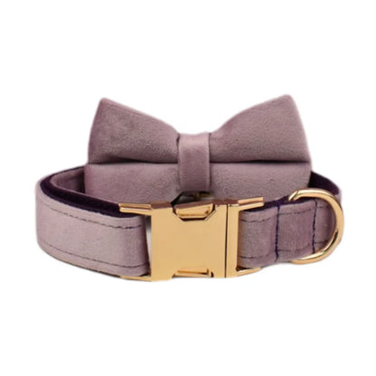 Deep Purple Velvet Powder Velvet Dog Collar And Leash Set For Custom Engraved Nameplate Pet Supplies Dog Leash Velvet 06