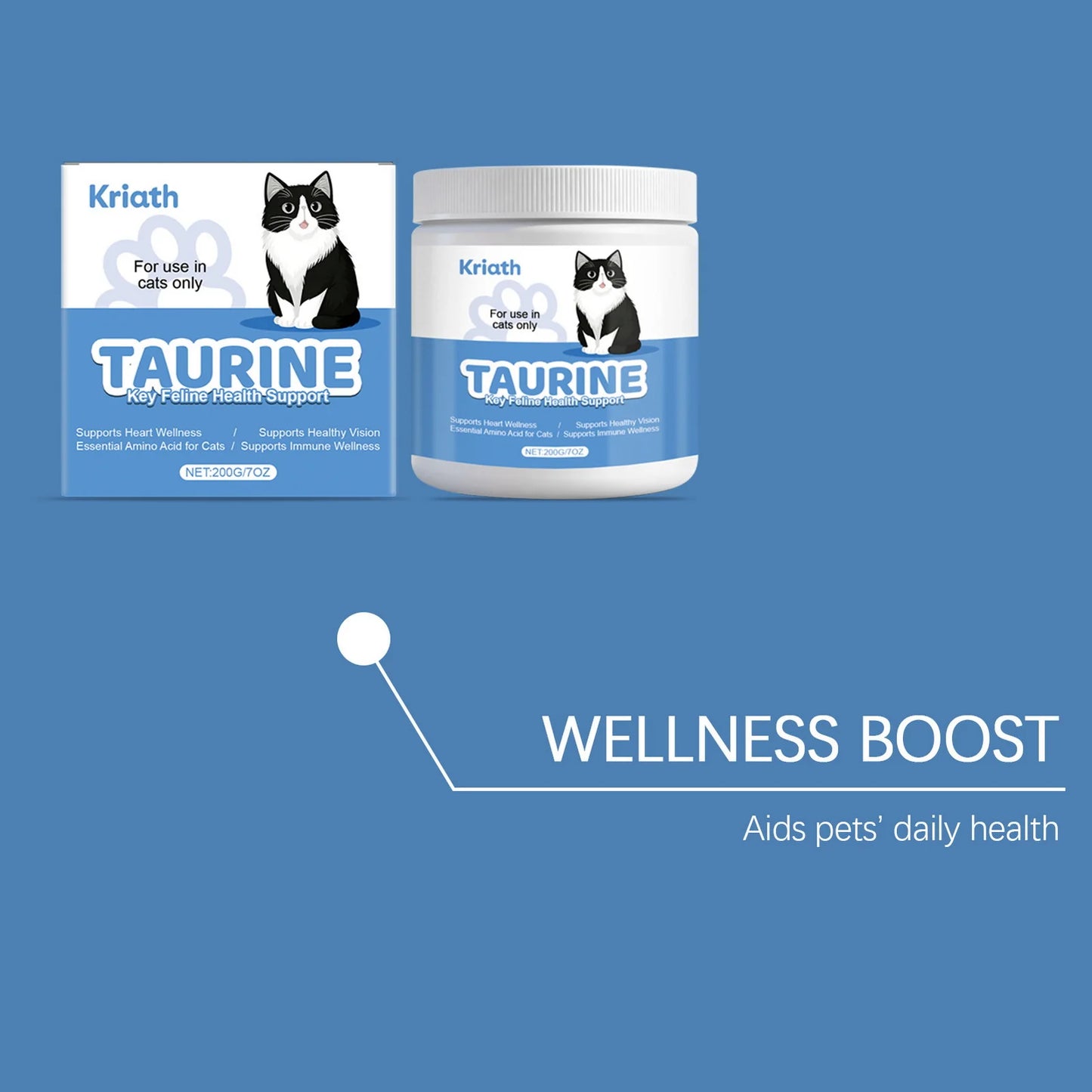 Taurine Powder for Cats Gentle Formula Supports Heart, Vision Overall Health Daily Care Supplement for Comfort and Well-Being