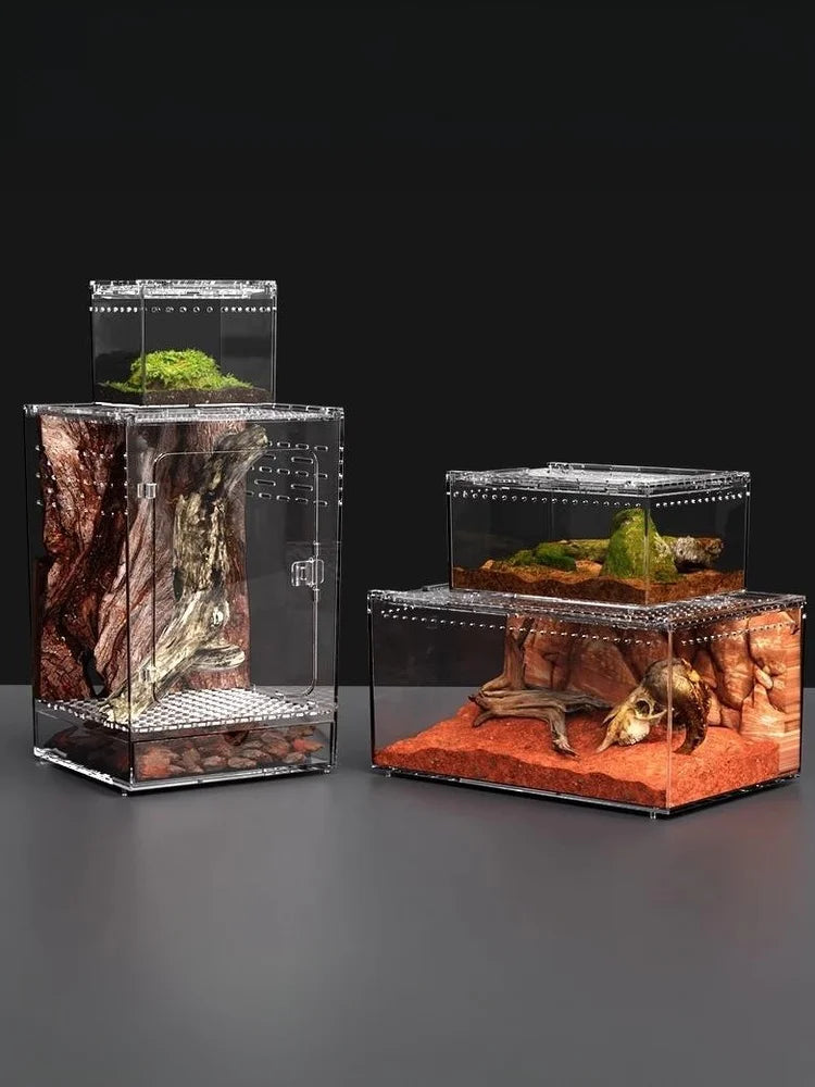 【E】Reptile Breeding Box Lizard Kennel Amphibian Terrarium Transparent Acrylic Feeding Cage Ecological Insect Spider Habitat