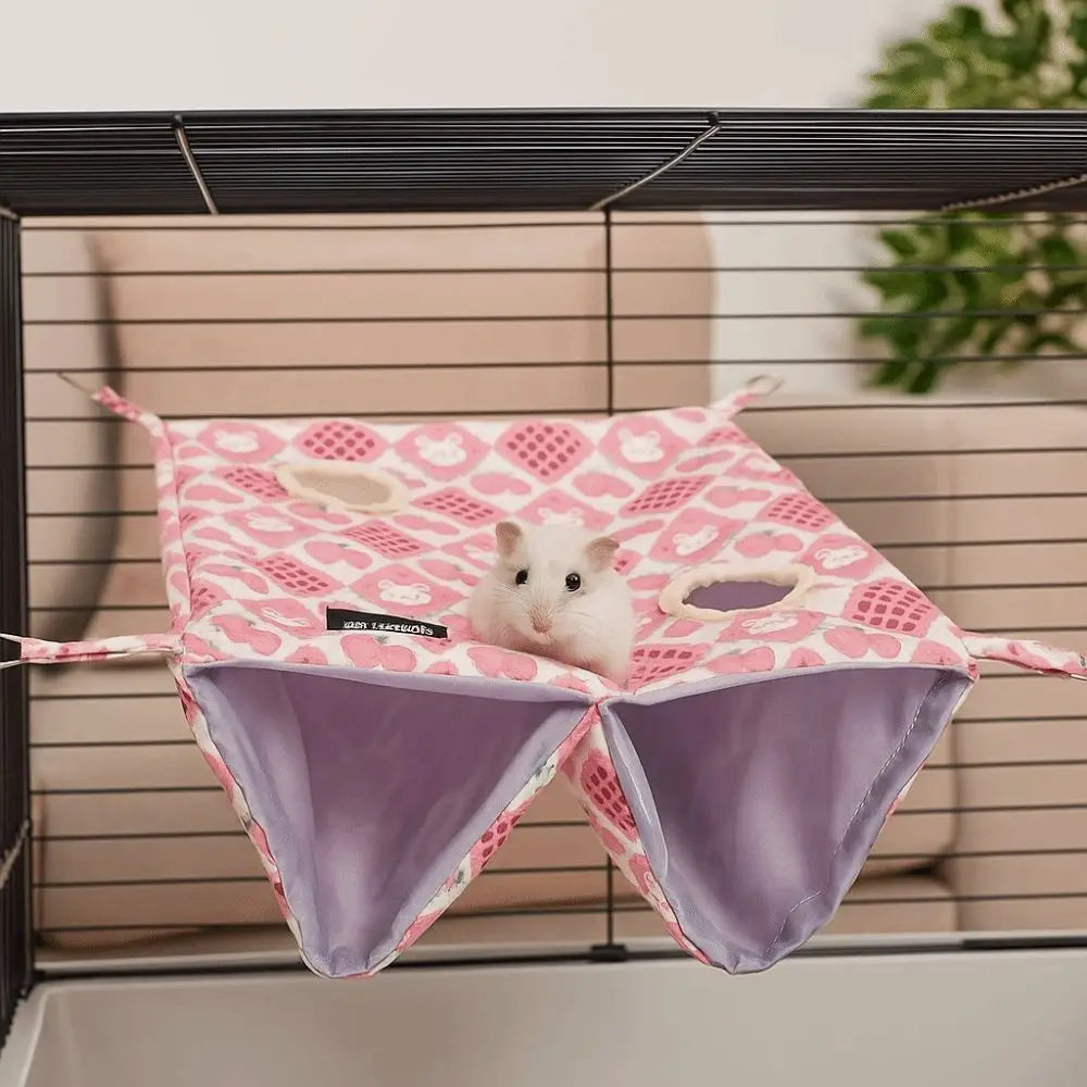 Cartoon Pattern Hanging Ferret Hammock Waterproof Breathable Hamster Nest Multi-Sided Opening Double Layer Hammock For Pet Cage