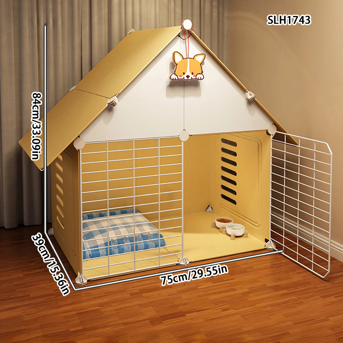 Dog cage Home large space small dog dog Blue cat English short cat villa Pomeranian teddy Corgi dog house iron cage