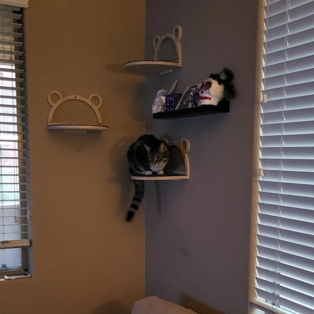 Wall Mounted Cat Tree with Sisal Scratching Post, Climbing Ladder, Jumping Platform and Hammock, creating a fun place for cats!