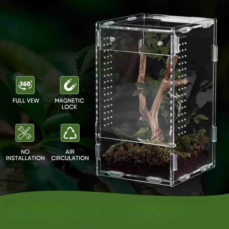 Acrylic Spider Habitat Container Portable Small Animals Insect Frog Climbing Pet Container Feeding Box Small Animals Cages