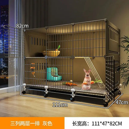 JC Rabbit Cage Household Extra Large Double Layer Indoor Automatic Manure Cleaning Dutch Pig Cage Two-Story Platform Villa